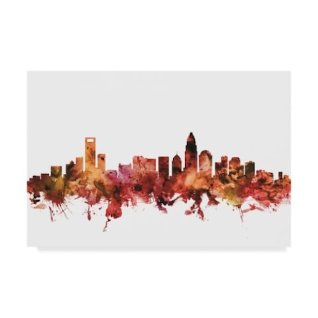 Michael Tompsett 'Charlotte North Carolina Skyline Red' Canvas Art,12x19